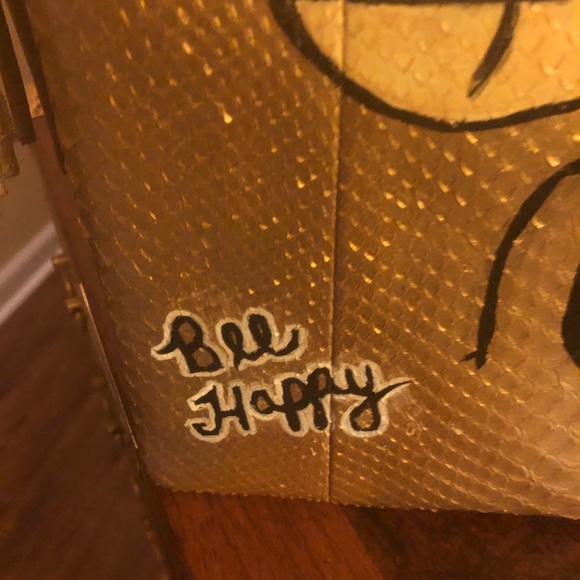 Eileen Kramer Gold Metallic Bee Happy Clutch NWOT - Picture 2 of 8